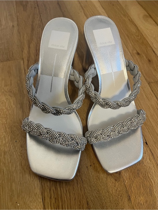 Dolce Vita Shoes - Dolce Vita Silver Braided Bead Strap Block Heels Wedding Guest Formal Prom